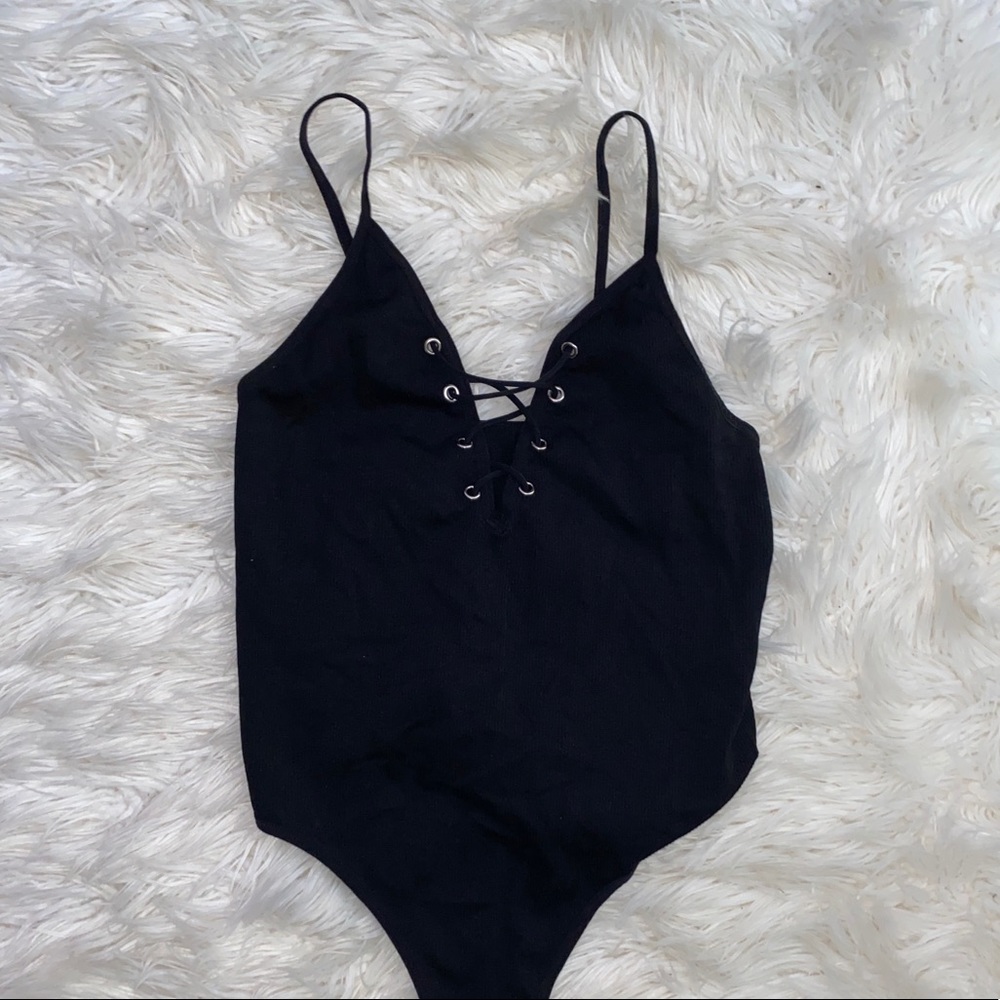Black tie neckline bodysuit